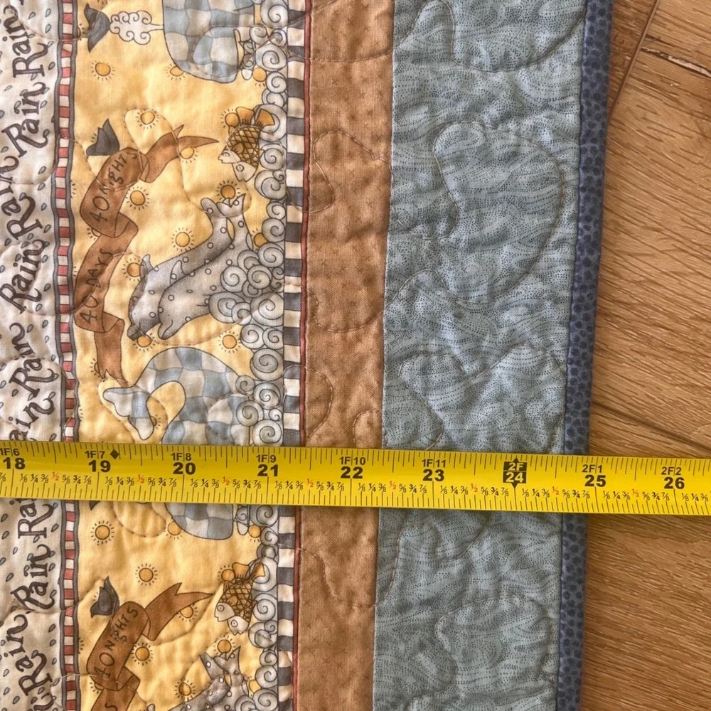 Noahs Ark Baby Quilt Blanket Animals Blue Brown Nursery Crib Bedding 25x38